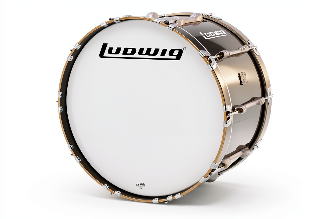 Ludwig Maple Wood Marching Bass Drum being set up on a marching rig in a rehearsal hall