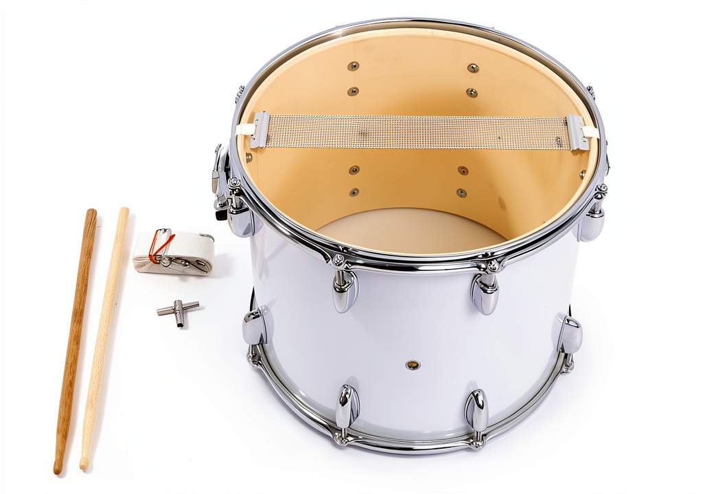 Installing MOSLOM 14x10 alloy steel snare drum for school bands on a wooden desk